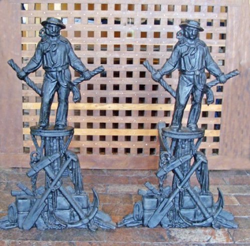 Pair of Outstanding Cast Iron Figural Sailor Andirons