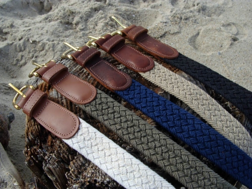 Woven Macrame Nautical Belts with Leather Tabs
