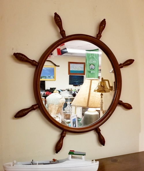 Vintage Maple Yacht Wheel Nautical Wall Mirror Skipjack Maple Yacht Wheel Nautical Wall Mirror