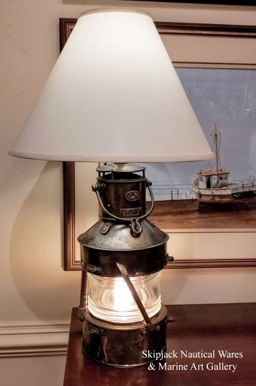 Nautical Table Lamps Skipjack Wares Wwii Era Brass Anchor Lantern Re Purposed Table Lamp