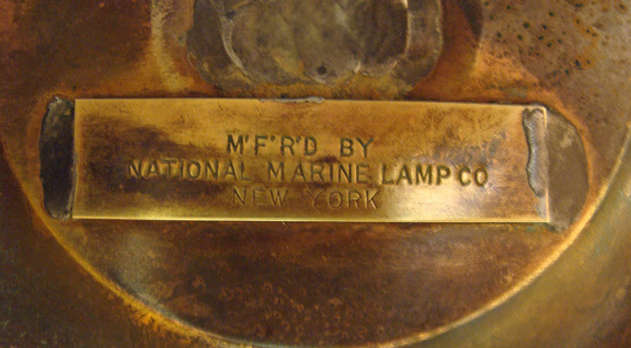 Re-Purposed National Marine Co Lantern Table Lamp manufacturers tag