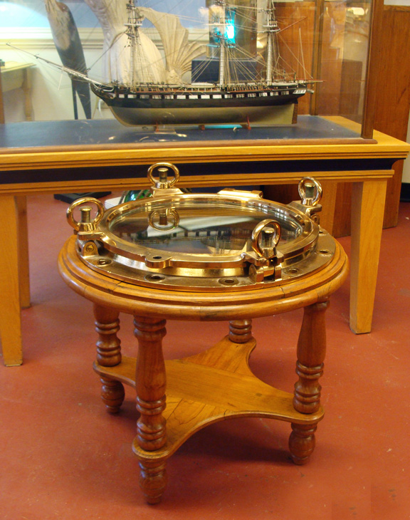 Nautical & Antique Furniture: Skipjack Nautical Wares Custom Made Brass Porthole Table- Nautical Furniture - Nautical & Antique Furniture: Skipjack Nautical Wares
