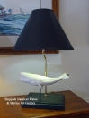 nautical, marine art, white, sperm whale, table, lamp, light, lighting, coastal, beach, wood, folk art
