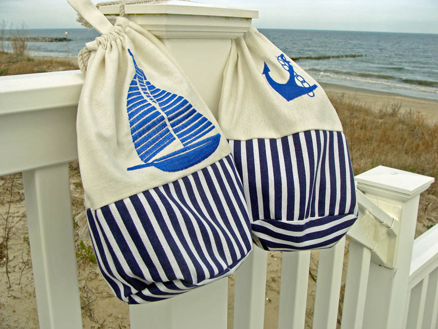 Canvas Nautical Ditty Bag Sailboat and anchor Skipjack Nautical Wares