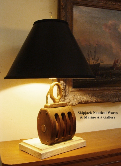 Antique Ship S Block Nautical Table Lamp Skipjack Nautical Wares