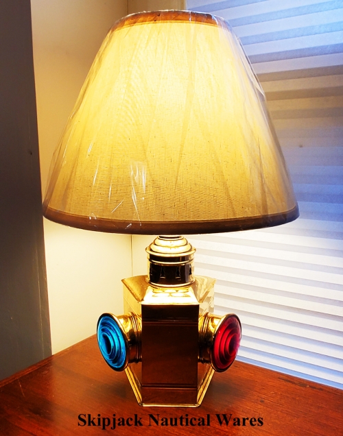 Nautical Table Lamp- Vintage Brass Bullseye Lens Bow Light