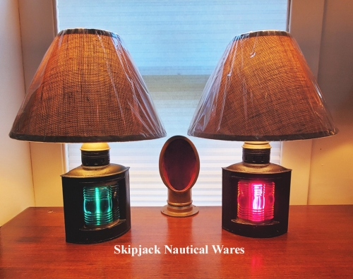 Matching Nautical Port & Starboard Nautical Table Lamps With TRIPLEX Glass Lens
