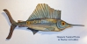 "Deep Sea Charters Sailfish Trade Sign" folk art carving by J & P Johnson -- length 61"