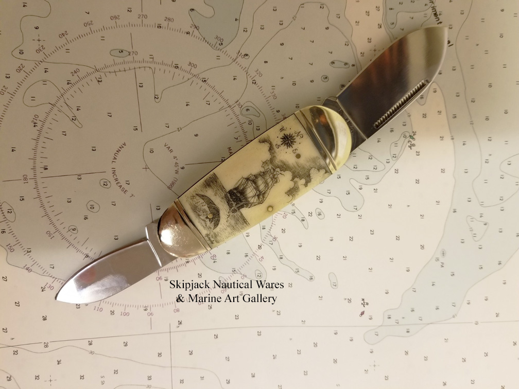 Scrimshaw Bone Pocket Knife by Linda Layden Skipjack Nautical Wares