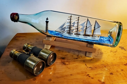 Ship-in-a-Bottle: Jack-ass Barque 'OLYMPIC' Off Boon Rock Lighthouse By Jim Goodwin