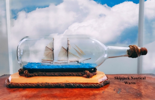Vintage Two Masted Schooner Ship-in-a-bottle