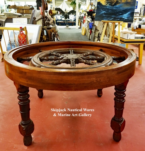 Nautical & Antique Furniture: Skipjack Nautical Wares Nautical Ship's Wheel Dining Gaming Table - Nautical & Antique Furniture: Skipjack Nautical Wares