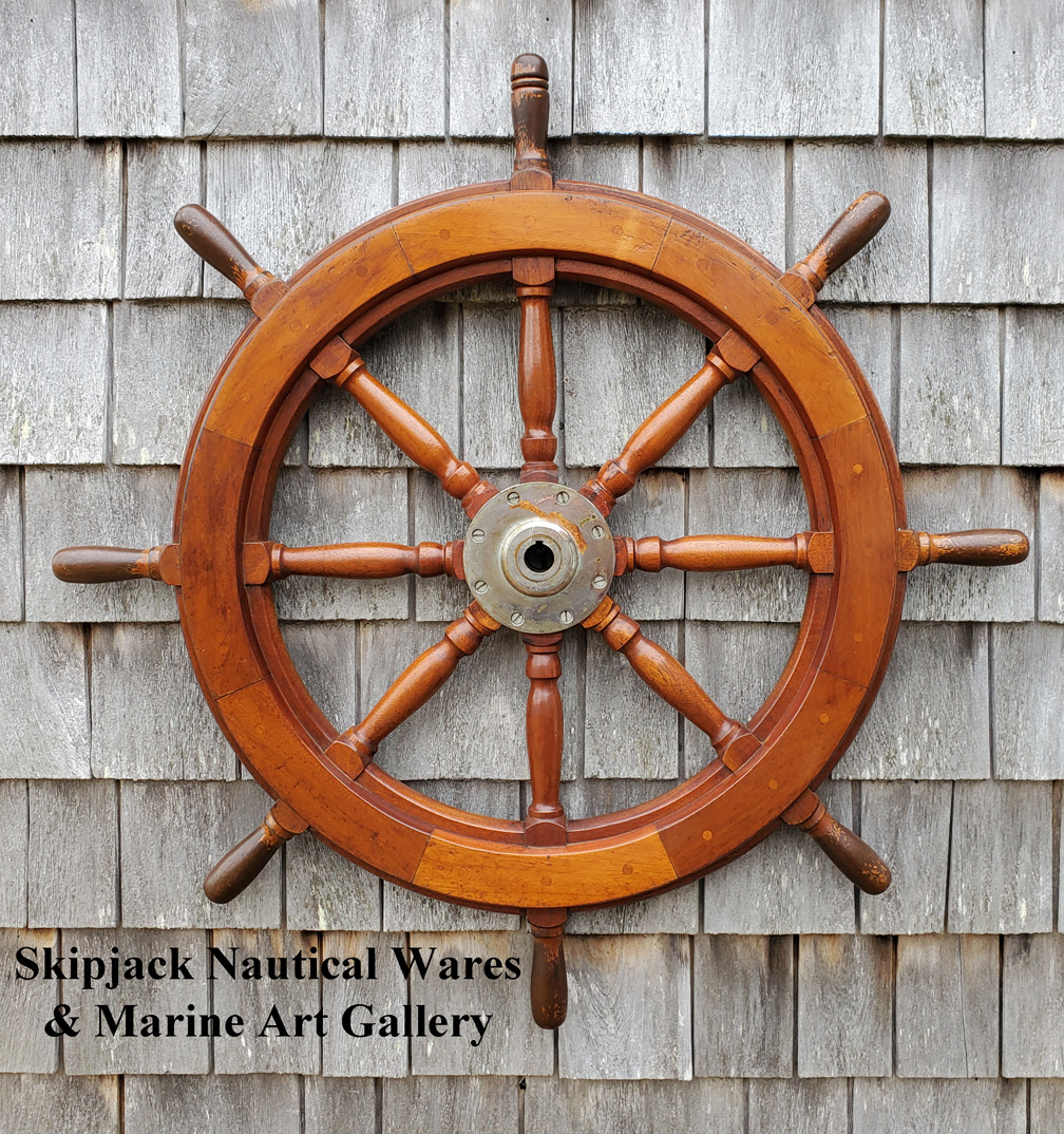 Vintage Teak Classic Ship, Yacht, Boat Wheel 36" diam. Skipjack