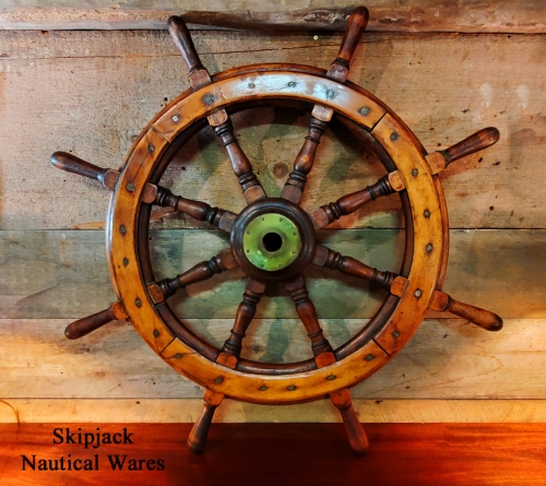 19th Century Mahogany  Eight Spoke Ship's Wheel -- 40" diam.