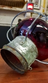 Onion Form Distress Lantern with Ruby Red Glass Globe