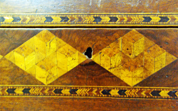 Trinity Lighthouse Inlaid Box, Writing Desk Parquetry in diamonds, front view