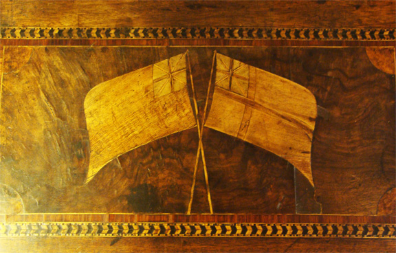 Trinity Lighthouse Inlaid Box, Writing Desk Parquetry with Crossed Royal Navy Ensign Flags