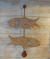 &quot;Two Fish&quot; folk art carving by J P Johnson -- height 28&quot;