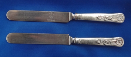 U.S. Navy Wardroom King's pattern flatware -- lunch or fish knife, round tip, 8 1/2" (vintage)