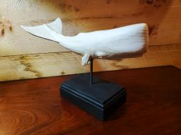 "White Whale on Stand" folk art carving -- length 12"