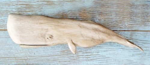 "Large Folky White Whale" folk art carving by J & P Johnson -- length 42"