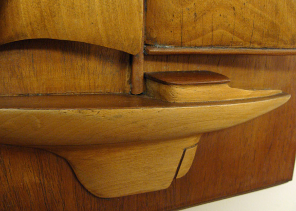 Wood Half Model of a 1920's Sloop, close up of cabin