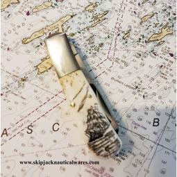 Vintage Scrimshaw Two Bladed Knife, USS CONSTITUTION
