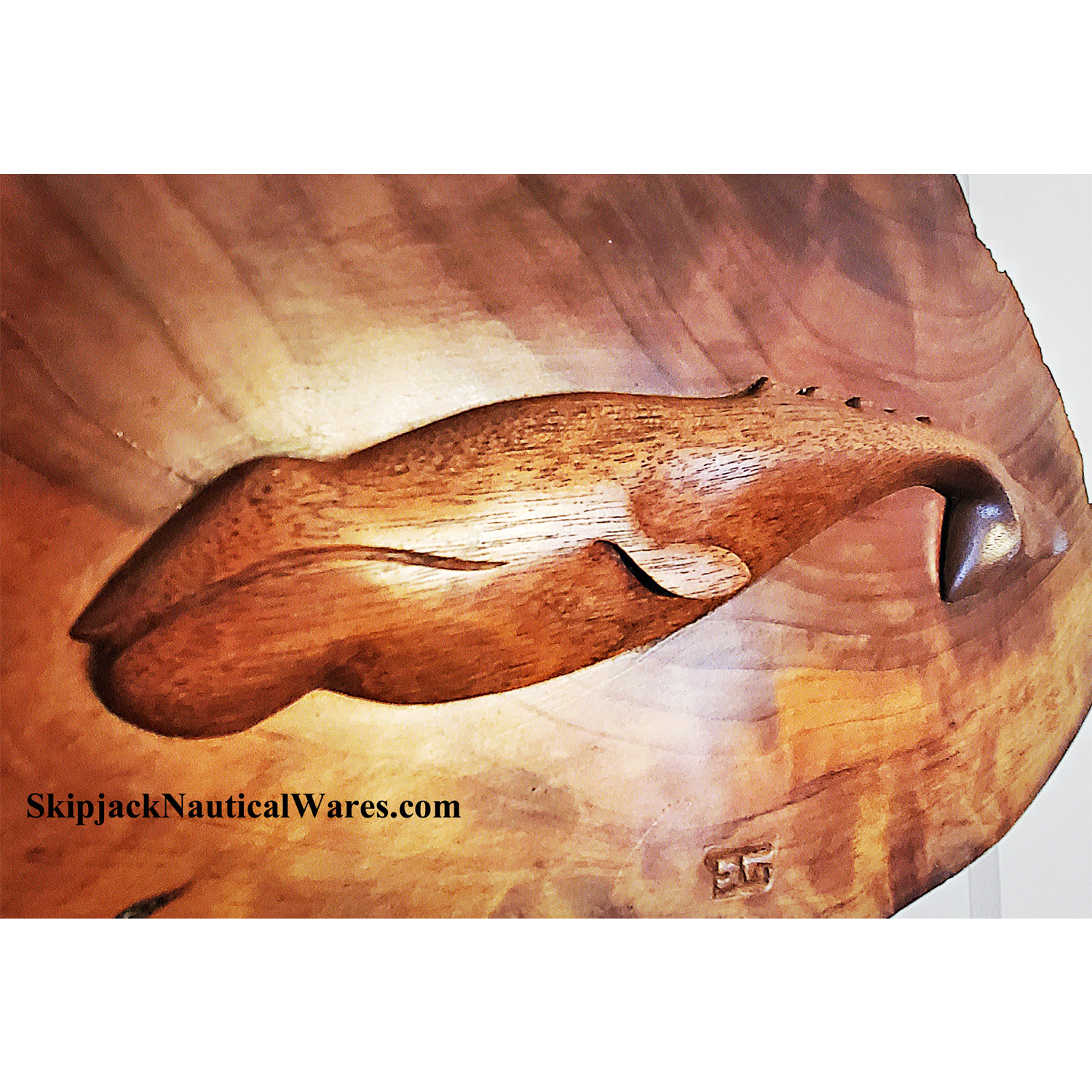 Vintage Carved Mahogany Half Gray Whale on Plaque: Skipjack