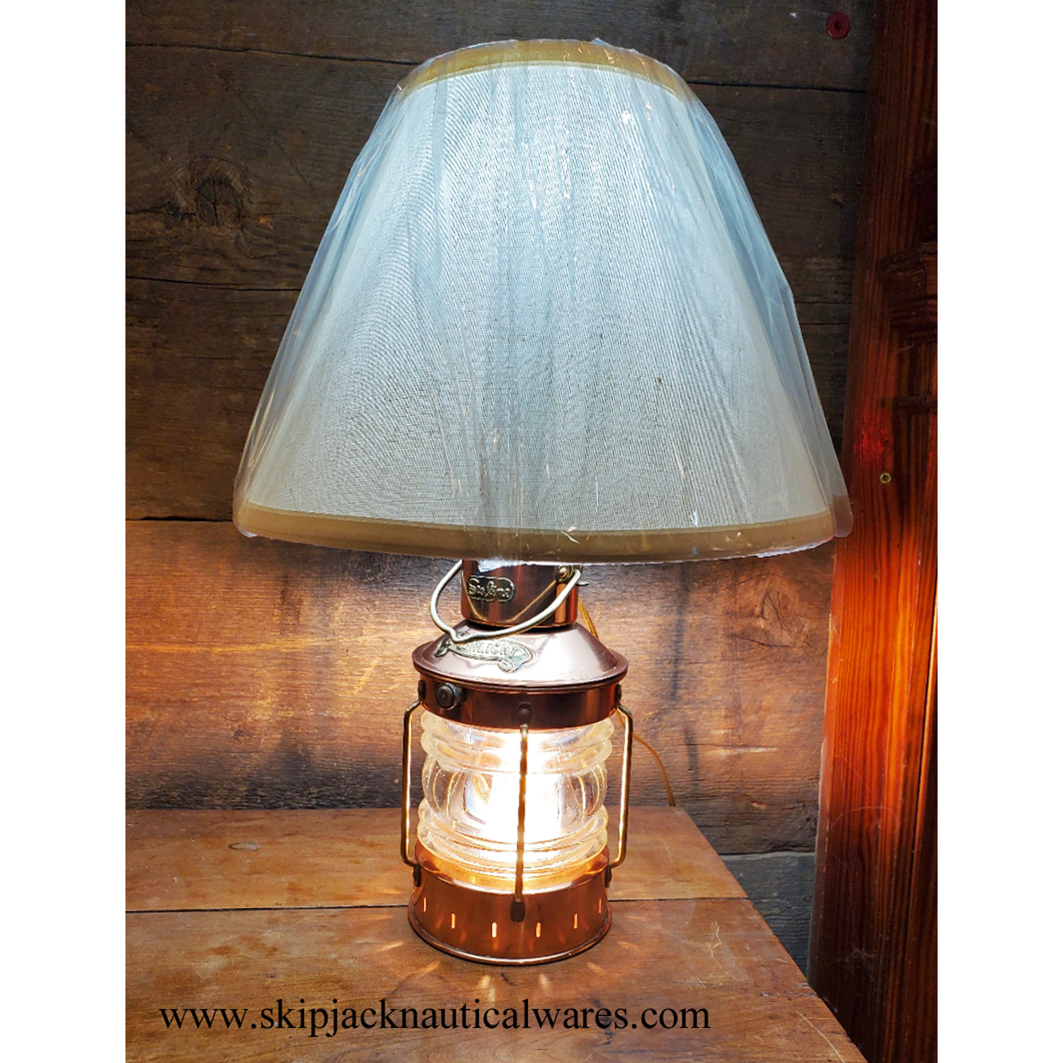 Vintage copper Ankerlicht anchorlight light manufactured by DHR re purposed into a nautical table Skipjack Nautical Wares