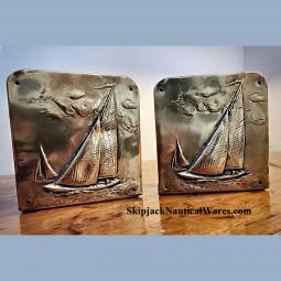 Vintage Brass Sailboat Sailing Sloop Bookends