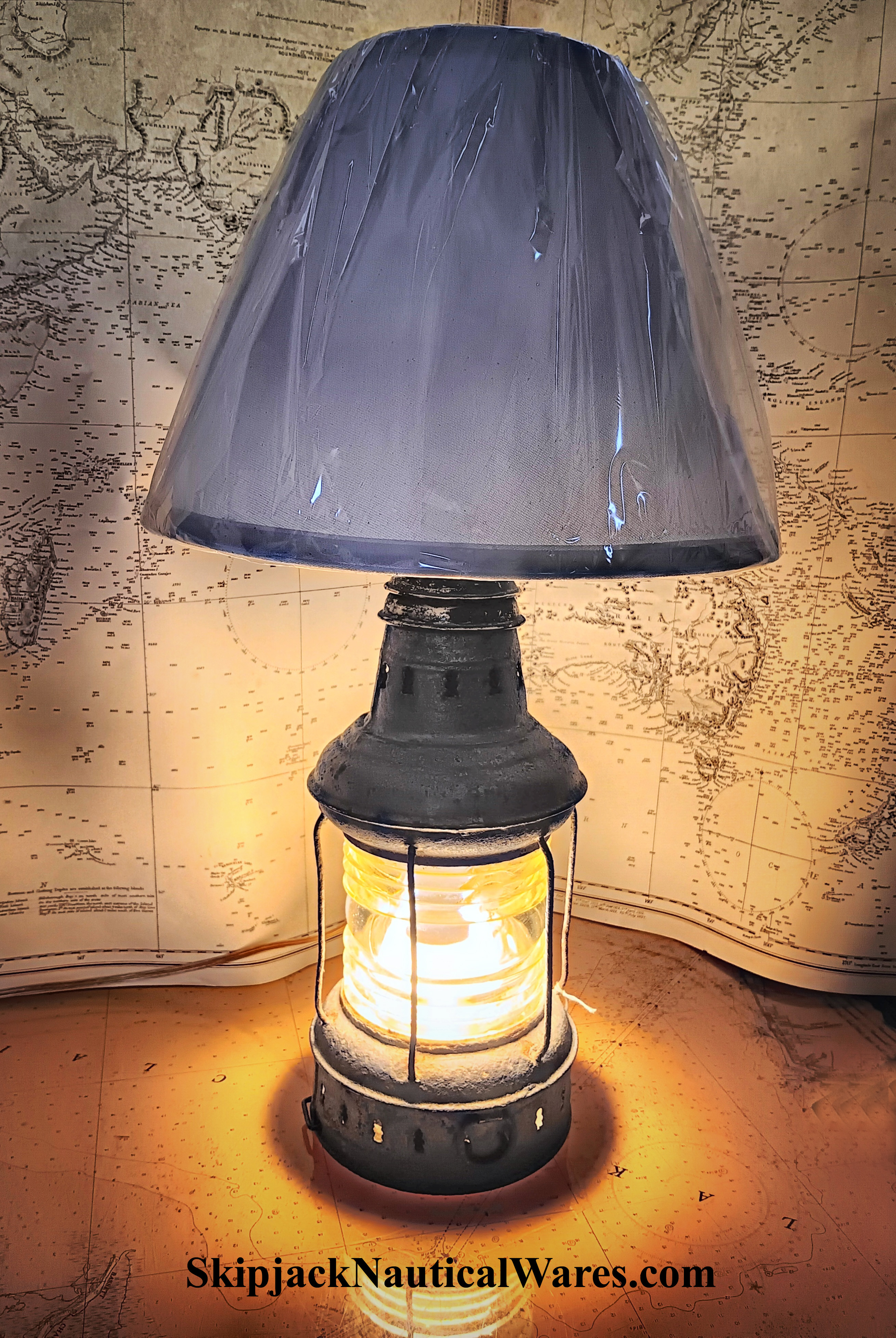 Antique Galvanized Metal Anchor Lantern Table Lamp Nautical Lamps Lighting