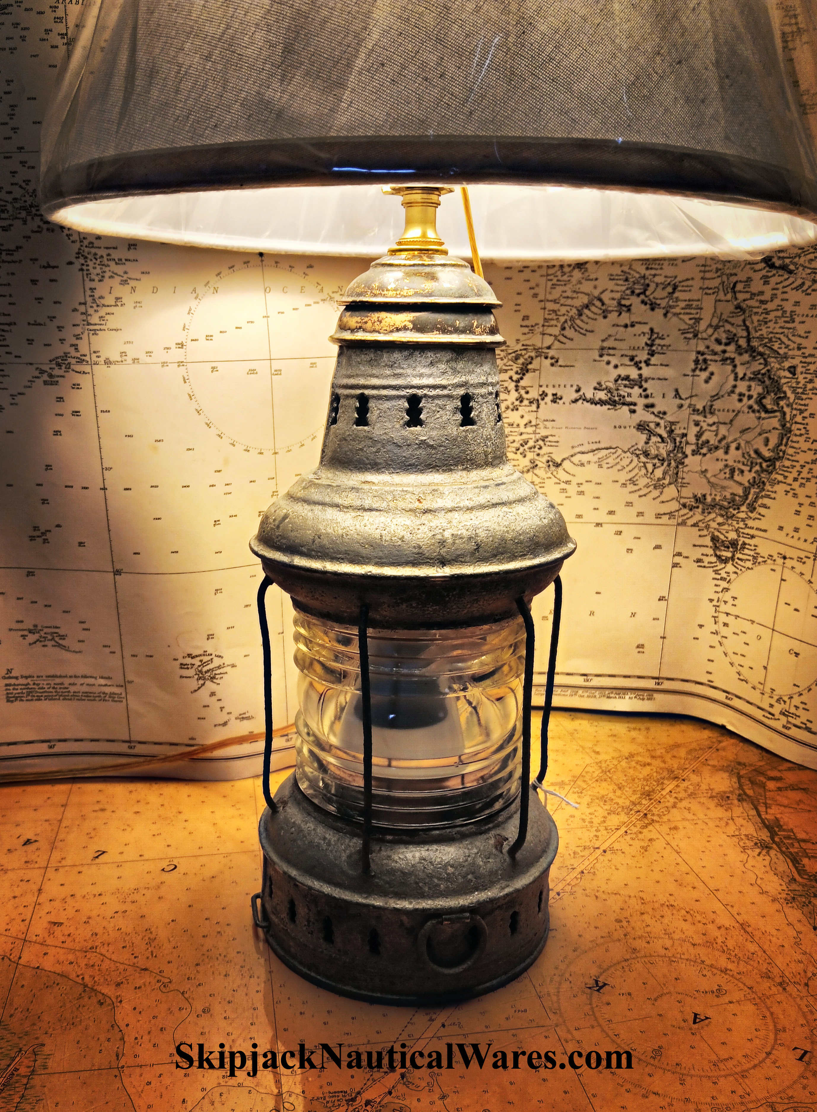 Antique Galvanized Metal Anchor Lantern Table Lamp Nautical Lamps Lighting