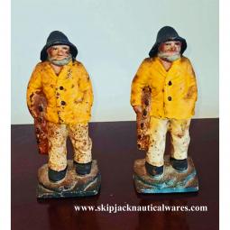 Pair of Old Salt Fishermen Cast Iron Bookends