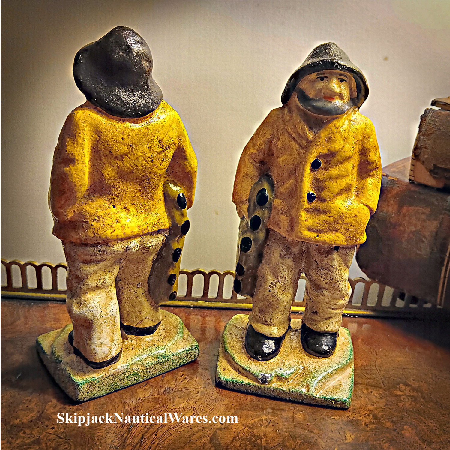 Pair of Old Salt Fishermen Cast Iron Bookends: Skipjack Nautical Wares