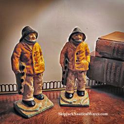 Pair of Old Salt Fishermen Cast Iron Bookends