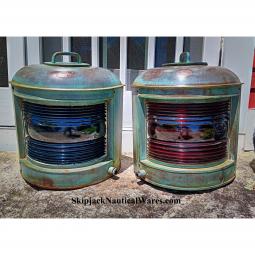 Matching Pair of Large, Brass Perko Ship's Port & Starboard Navigation Lights