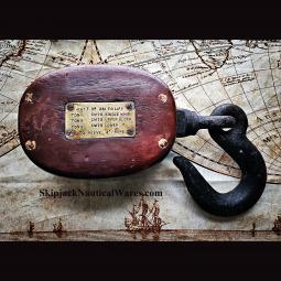 Large Mahogany, Double Purchase, Upper Block With Cast Iron Hook