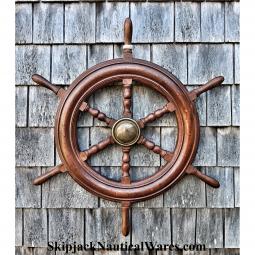 Six-Spoke Mahogany Boat or Yacht Wheel, 20th C. -- 31" diam.