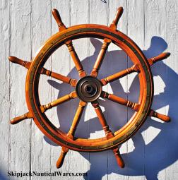 Mid-20th century, 36 inch (handle tip to handle tip) eight spoke oak ships or yacht wheel. Construct