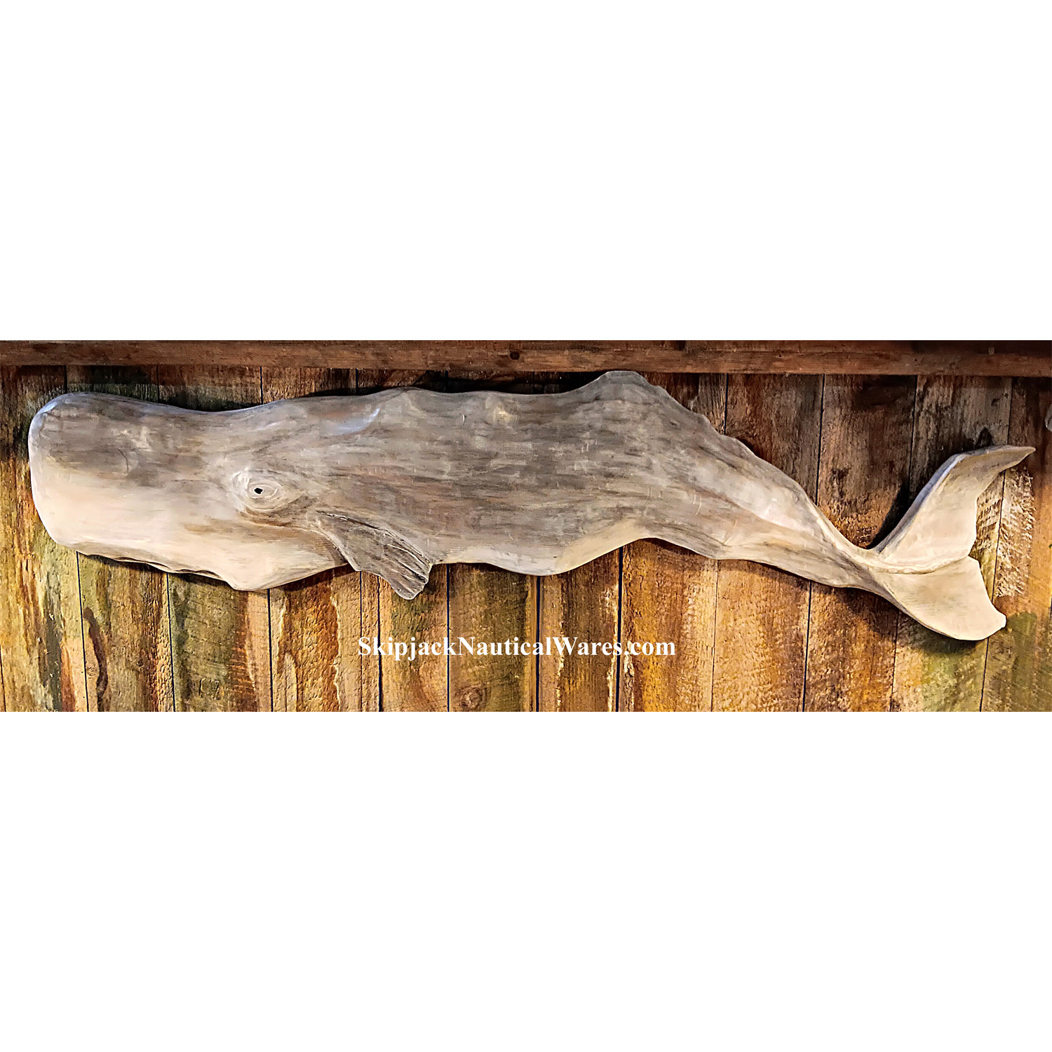 Large, Carved Wood Sperm Whale by Tom Waite: Skipjack Nautical Wares