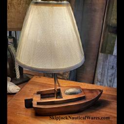 Early to mid 20th century carved wood toy boat nautical table lamp.
