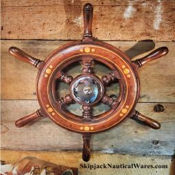 Mahogany Power Boat Yacht Wheel -- 21" diam.