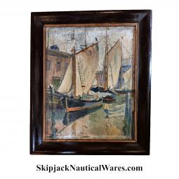 Schooners at Harbor Cove,  Gloucester Mass., Painting, Oil on Canvasboard