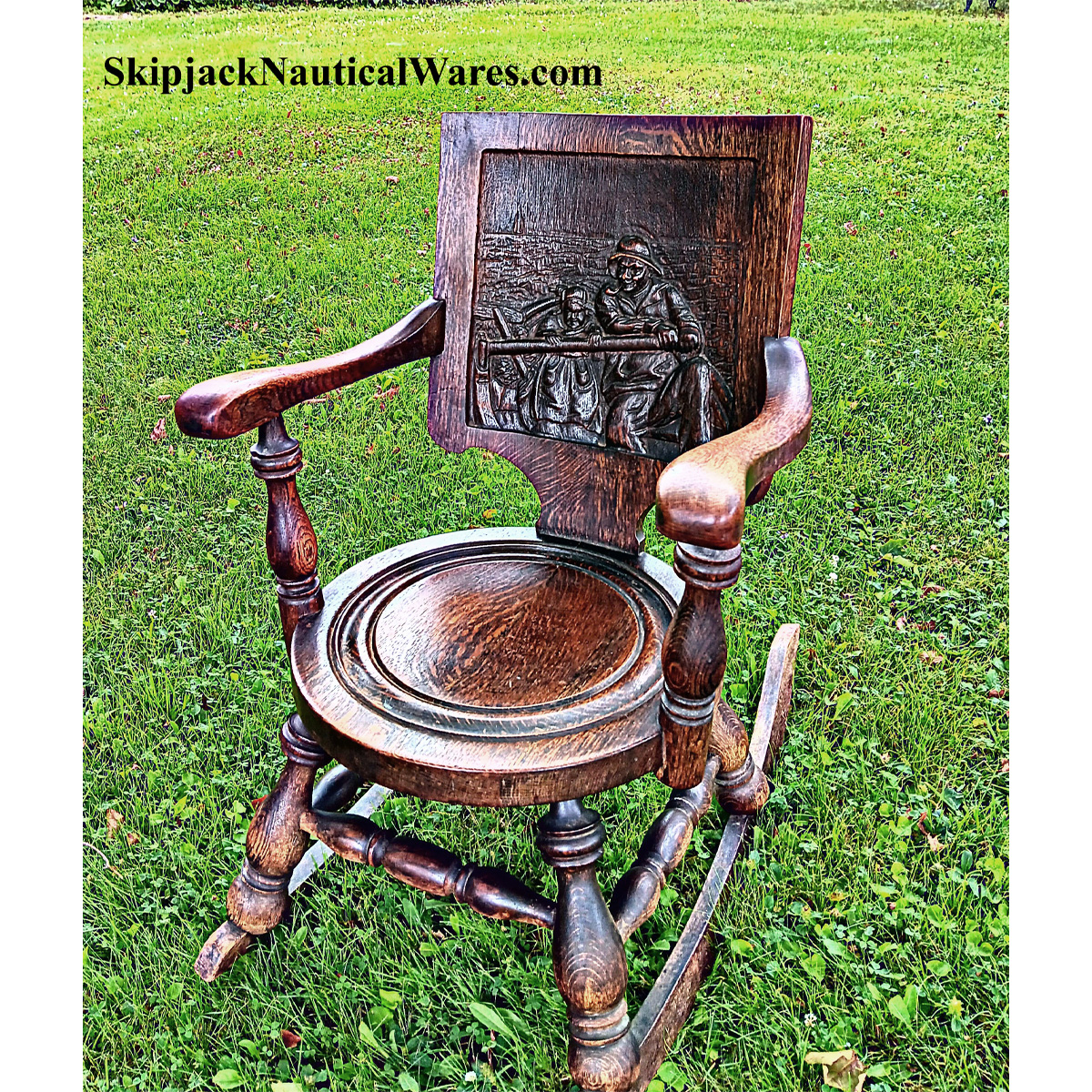 Antique American George Arndt Arts Crafts Oak Rocking Chair: Skipjack  Nautical Wares, image size:1200x1200