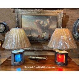 Matching Pair of Early 20th Century Port & Starboard Nautical Table Lamps