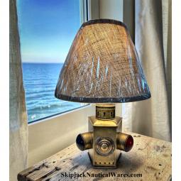 Early 20th Century American Brass Bow Light With Bullseye Lens, Nautical Table Lamp