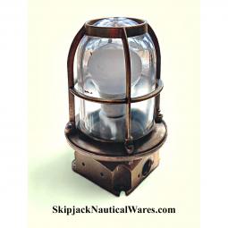 Vintage Brass Ship's Ceiling Light With Clear Glass Globe