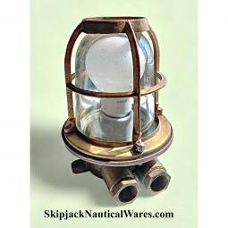 Vintage Brass Ship's Ceiling Light With Clear Glass Globe