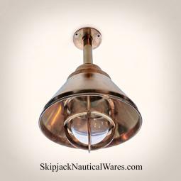 Nautical Brass Pendant Light With Hood