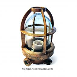 Vintage Brass Ship's Ceiling Light With Clear Glass Globe and Mustard-Yellow Painted Surface